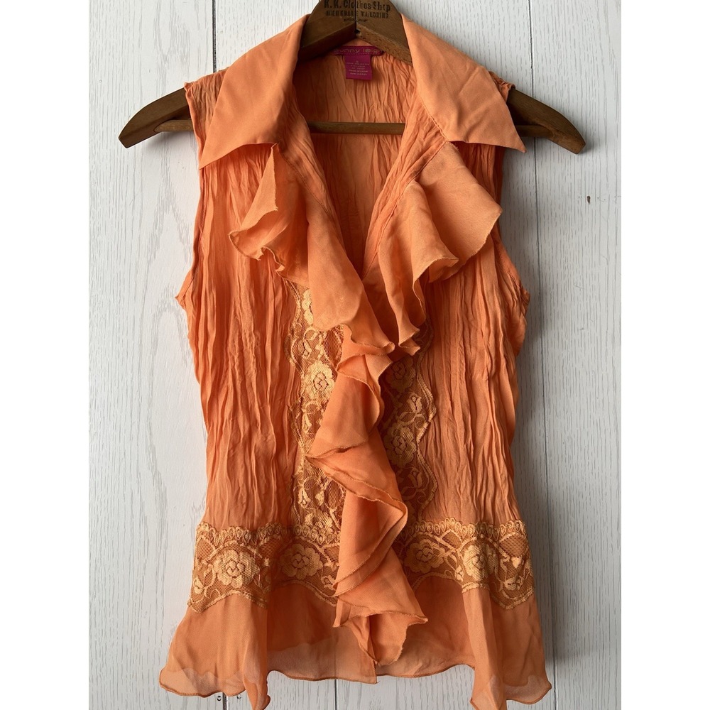 VTG‎ Y2K 90's Sunny Leigh Women's Blouse Ruffle Sleeveless Top Small Orange